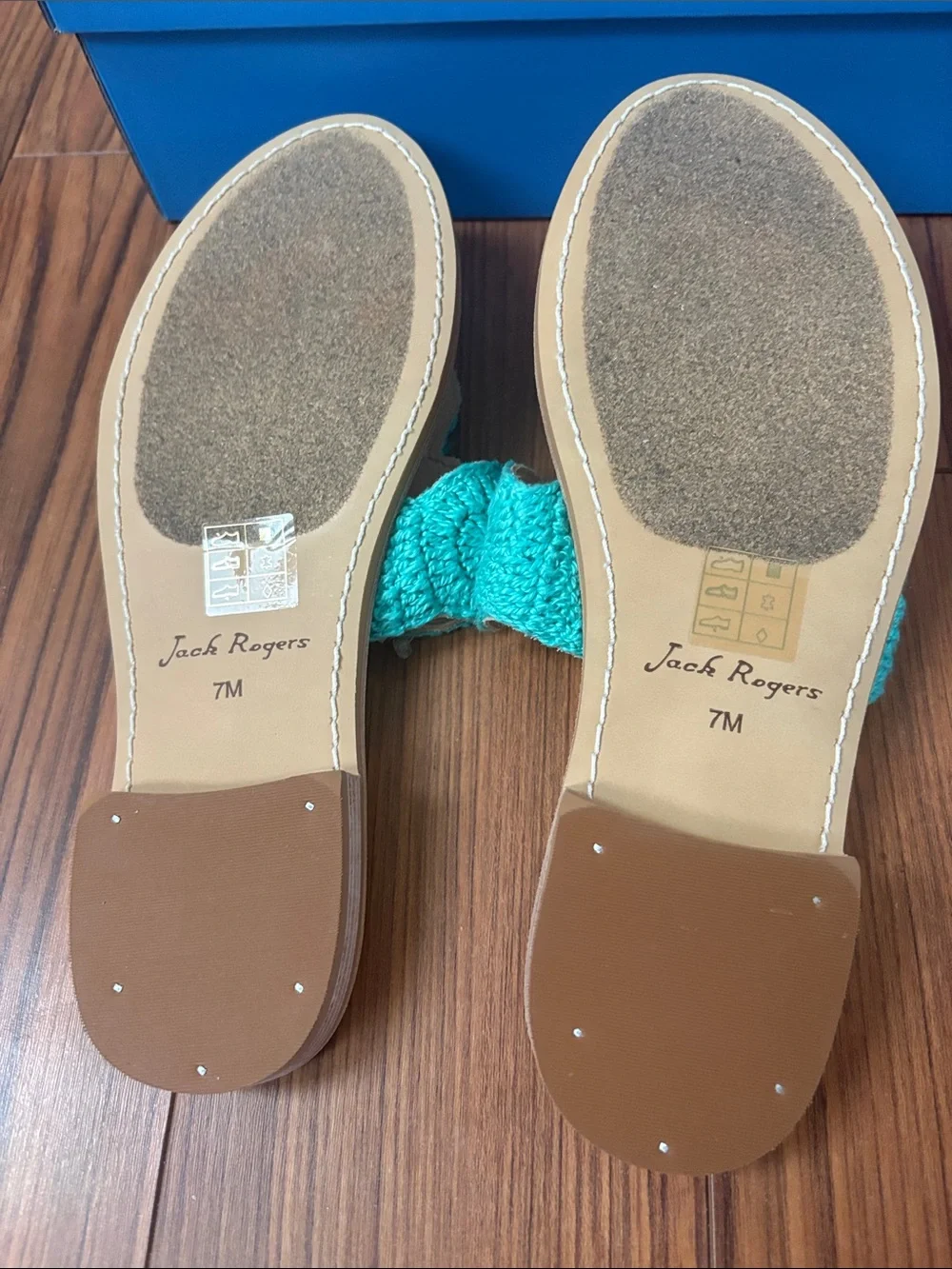 Jack Rogers Turquoise Crochet Slide Sandals